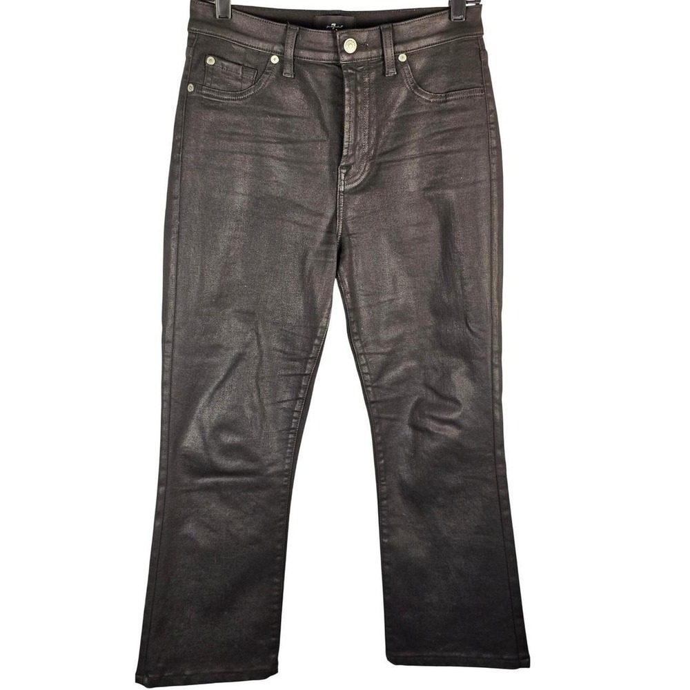 7 For All Mankind Black Coated High Rise Cropped Bootcut Jeans Womens 29